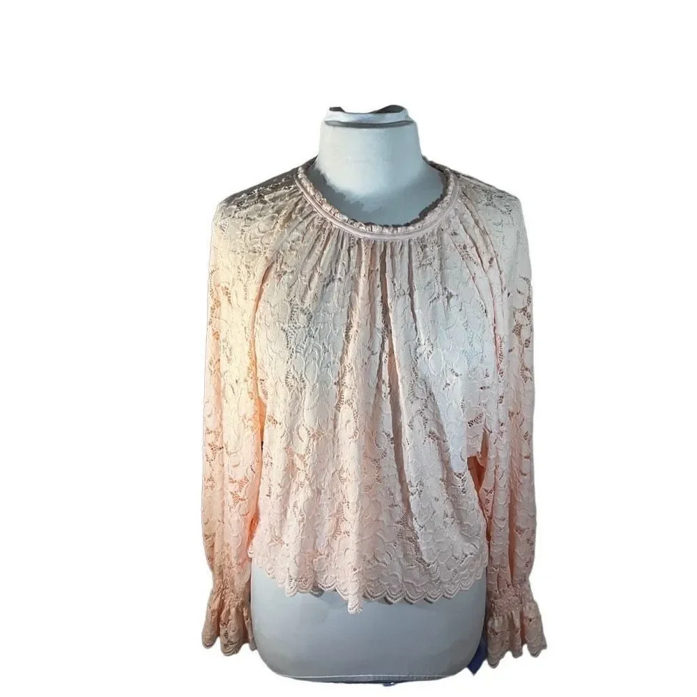 Free People Olivia Lace Top, Soft girl Pink, Dolman Sleeves bridgerton princess